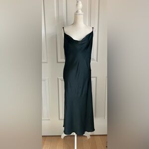 ZARA Elegant Dark Green Maxi Slip Dress, Size Large